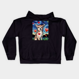 Chihuahua Night with Hearts Kids Hoodie